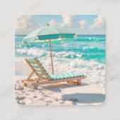 Tropical Beach Chaise Lounge op wit zand Vierkante Visitekaartje (Voorkant)