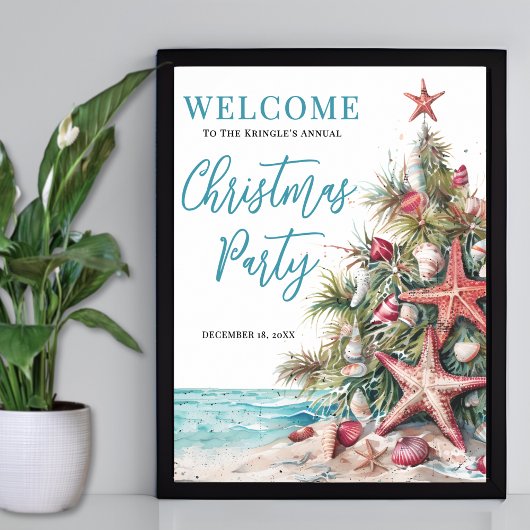 Tropical Beach Christmas Party Welcome Poster