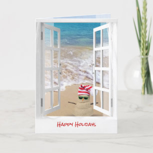 Tropical Beach Christmas Sand Snowman Kaart