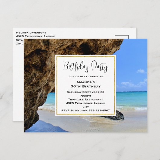 Tropical Beach Coast met Big Rock Verjaardag Uitno Briefkaart (Voorkant / Achterkant)