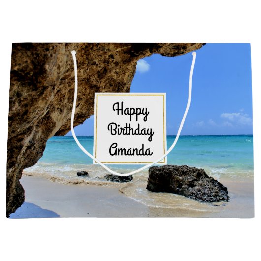 Tropical Beach Coast met een Big Rock Verjaardag Groot Cadeauzakje (Voorkant)