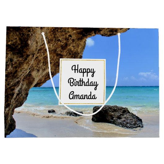 Tropical Beach Coast met een Big Rock Verjaardag Groot Cadeauzakje (Achterkant)