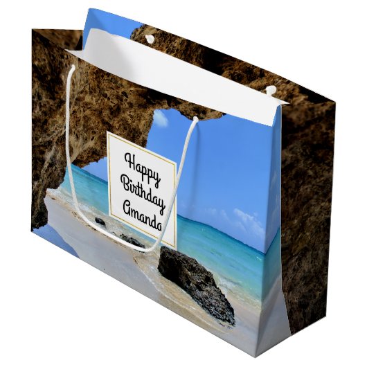 Tropical Beach Coast met een Big Rock Verjaardag Groot Cadeauzakje (Voorkant Gekanteld)