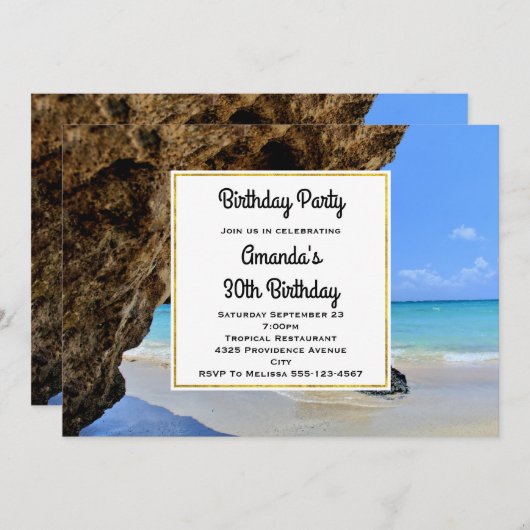 Tropical Beach Coast met een Big Rock Verjaardag Kaart (Voorkant / Achterkant)