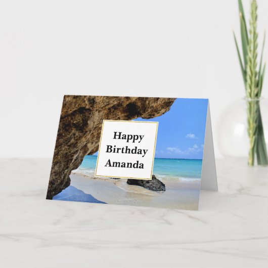 Tropical Beach Coast met een Big Rock Verjaardag Kaart (Voorkant)