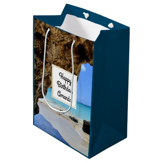 Tropical Beach Coast met een Big Rock Verjaardag Medium Cadeauzakje (Voorkant Gekanteld)