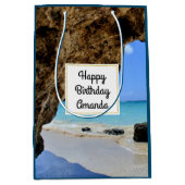 Tropical Beach Coast met een Big Rock Verjaardag Medium Cadeauzakje (Voorkant)