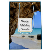 Tropical Beach Coast met een Big Rock Verjaardag Medium Cadeauzakje (Achterkant)