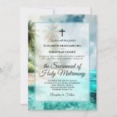 Tropical Beach Coastal Watercolor Catholic Wedding Kaart (Voorkant)