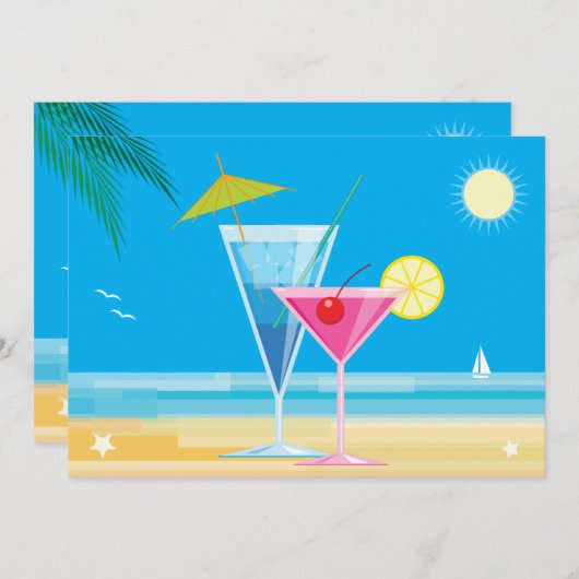 Tropical Beach Couple's Douche Uitnodiging (Voorkant / Achterkant)