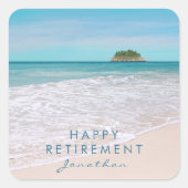 Tropical Beach Custom "Happy Retirement" Party Vierkante Sticker (Voorkant)