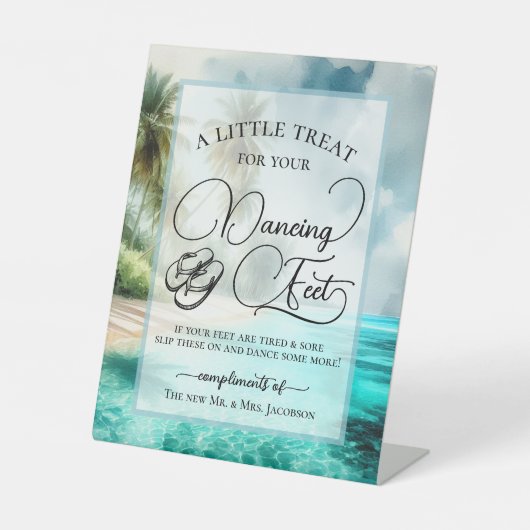 Tropical Beach Dancing Feet Flip Flop Wedding  Reclamebord Met Voetstuk (Voorkant)