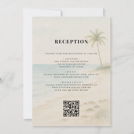 Tropical Beach Destination QR Code Wedding Kaart (Achterkant)
