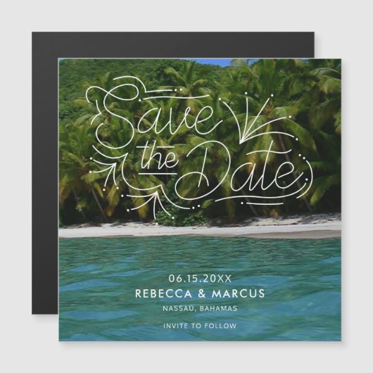 Tropical Beach Destination Wedding Save the Date (Voorkant / Achterkant)