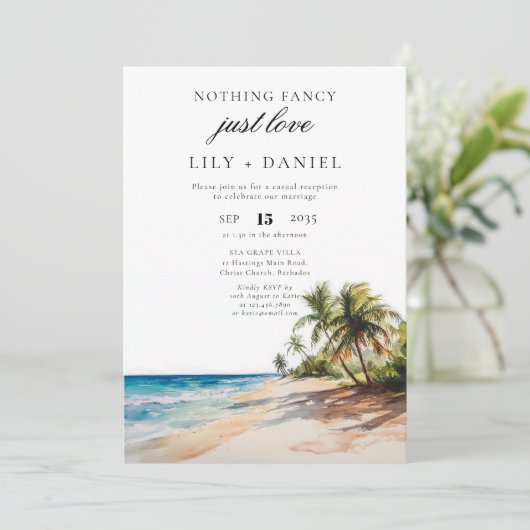 Tropical Beach Elopement bruiloft receptie Kaart (Staand voorkant)