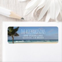 Tropical Beach en Palm Tree Retouradres Label