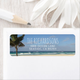 Tropical Beach en Palm Tree Retouradres Label