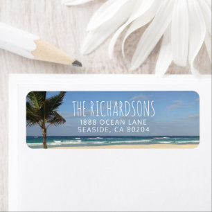 Tropical Beach en Palm Tree Retouradres Label
