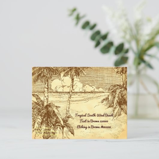 Tropical Beach  Etsen Test Briefkaart (Staand voorkant)