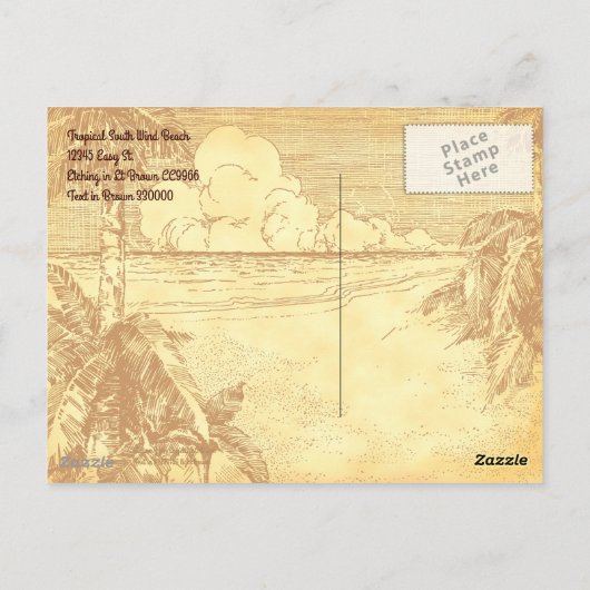 Tropical Beach  Etsen Test Briefkaart (Achterkant)