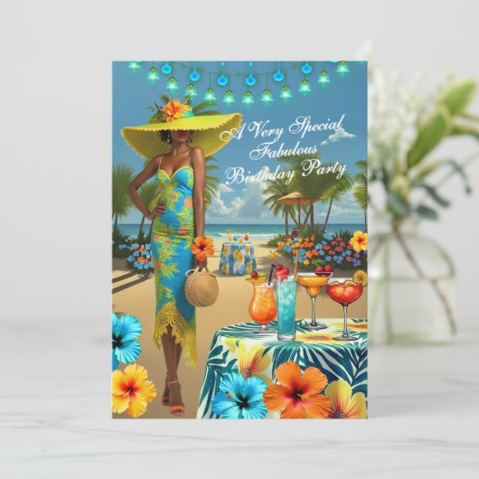 Tropical Beach Fabulous verjaardag Hibiscus Cockta Kaart (Staand voorkant)