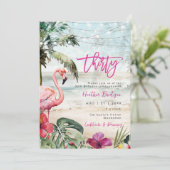 Tropical Beach Flamingo 30e verjaardagsfeestje Kaart (Staand voorkant)