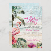 Tropical Beach Flamingo 30e verjaardagsfeestje Kaart (Voorkant / Achterkant)