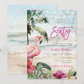 Tropical Beach Flamingo 60e verjaardagsfeestje Kaart (Voorkant / Achterkant)