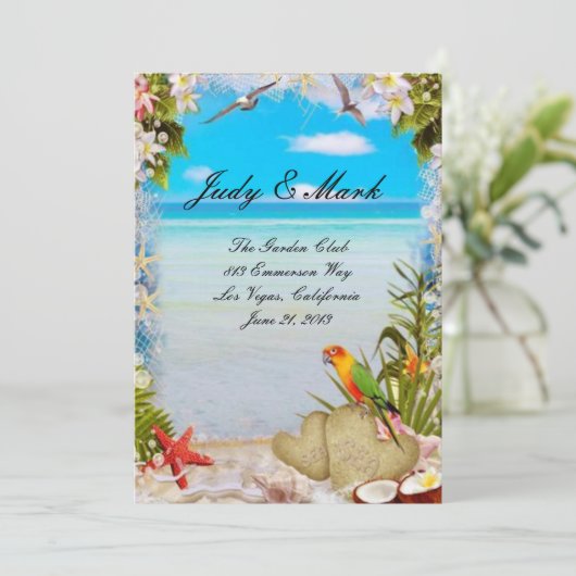 Tropical Beach Floral Bruiloft Menu Kaart (Staand voorkant)