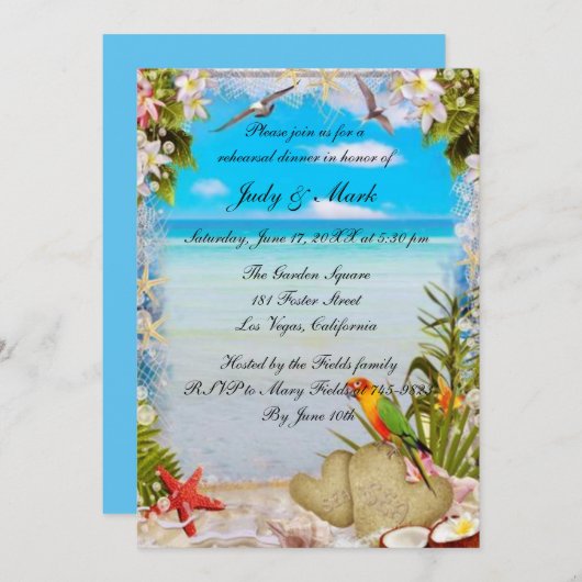 Tropical Beach Floral bruiloft repetitie diner Kaart (Voorkant / Achterkant)