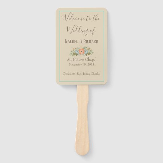 Tropical Beach Floral huwelijksprogramma Handwaaier (Voorkant)