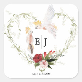 Tropical Beach Floral Palm Wedding Favor Vierkante Sticker