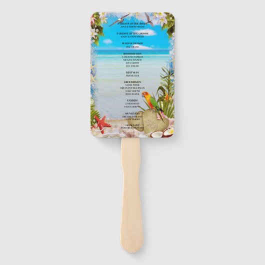 Tropical Beach Floral Trouwprogramma Fans Handwaaier (Achterkant)