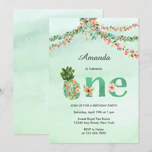 Tropical Beach Floral Waterverf eerste verjaardag Kaart (Voorkant / Achterkant)