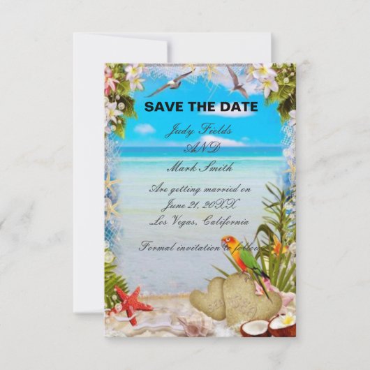 Tropical Beach Floral Wedding Save The Date Kaart (Voorkant)