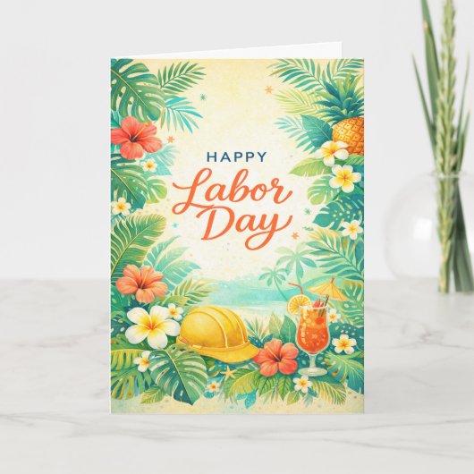 Tropical Beach Flowers Happy Labor Day Kaart (Voorkant)