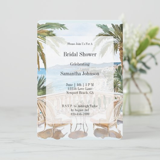 Tropical Beach French Riviera Bridal Shower Kaart (Staand voorkant)