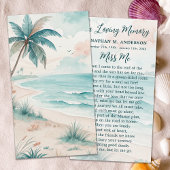 Tropical Beach Funeral Modern Memorial Prayer Kaar Visitekaartje