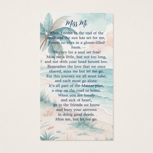 Tropical Beach Funeral Photo Memorial Prayer Kaart (Achterkant)