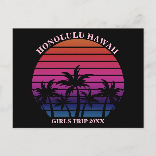 Tropical Beach Girls Trip Pink Black Custom Briefkaart (Voorkant)