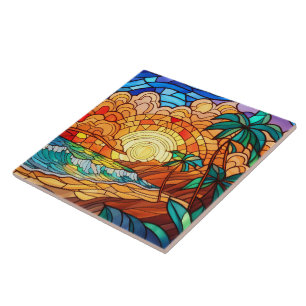 Tropical Beach Glas in lood Art Tegeltje