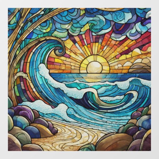 Tropical Beach Glas in lood kunst Raamsticker (Vel)