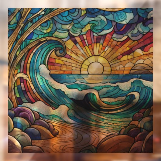 Tropical Beach Glas in lood kunst Raamsticker (Vel 2)