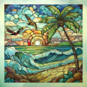Tropical Beach Glas in lood kunst Raamsticker (Vel 3)
