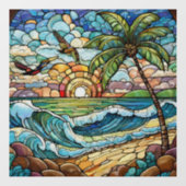 Tropical Beach Glas in lood kunst Raamsticker (Vel)