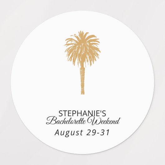 Tropical Beach Gold Palm Bestemming Bachelorette Labels (Design 2)