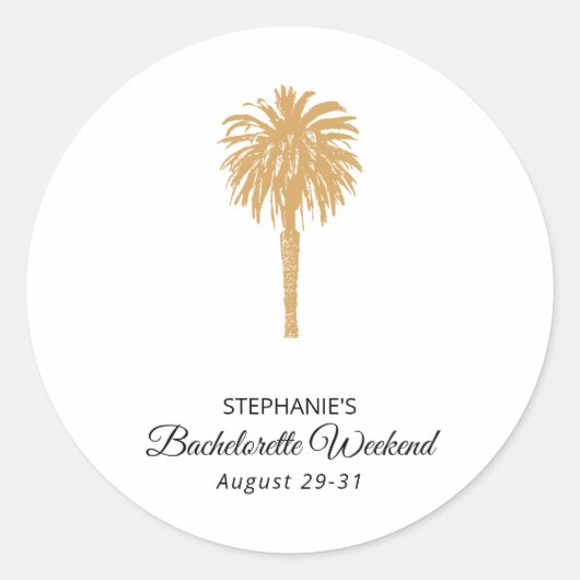Tropical Beach Gold Palm Bestemming Bachelorette Ronde Sticker (Voorkant)