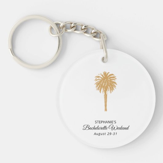 Tropical Beach Gold Palm Bestemming Bachelorette Sleutelhanger (Voorkant)