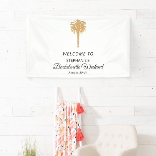 Tropical Beach Gold Palm Bestemming Bachelorette Spandoek (Insitu)