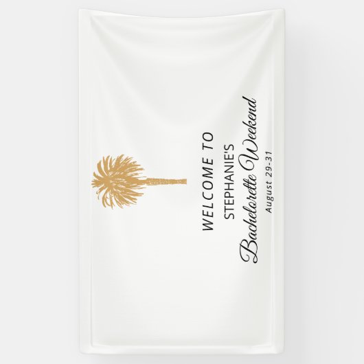 Tropical Beach Gold Palm Bestemming Bachelorette Spandoek (Verticaal)